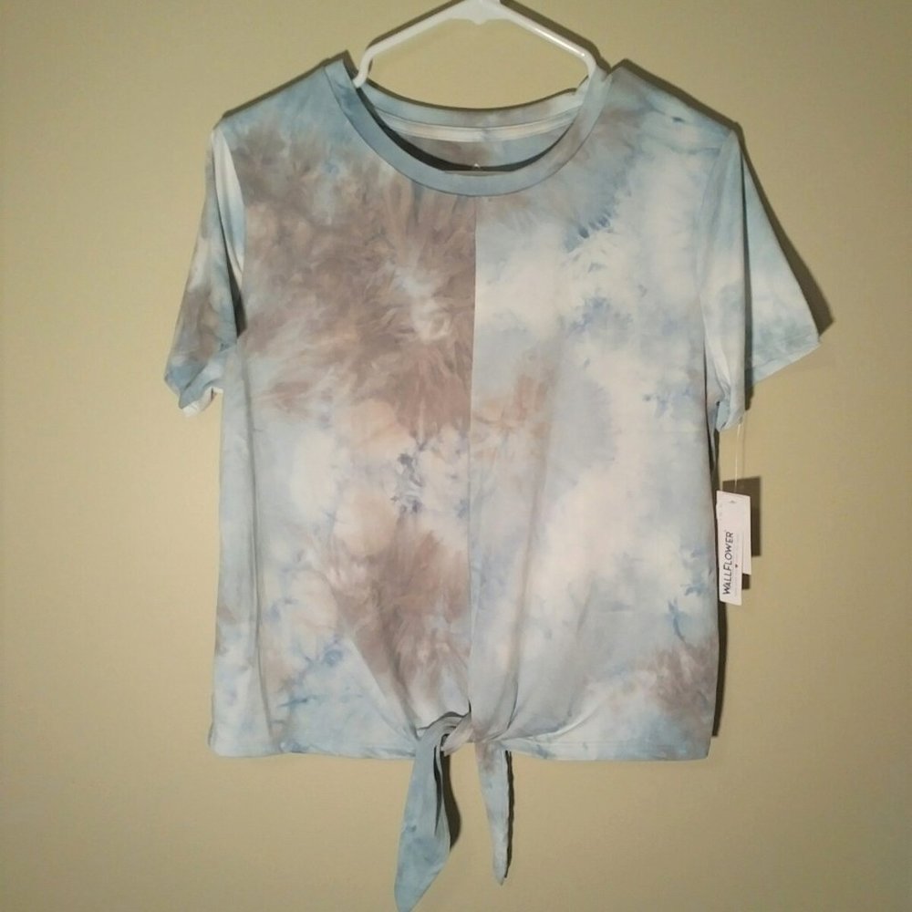 Wallflower Cropped Top T-shirt, Tie Front Top, Blue Grey, Large - NWT